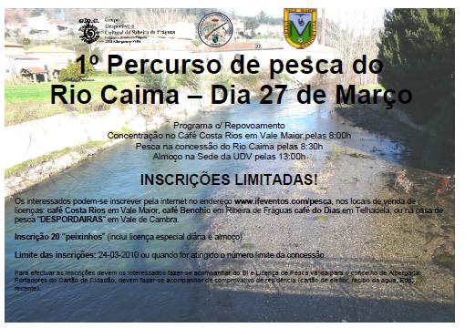 Poster rio Caima percurso truta Poster rio Caima percurso truta 1º Percurso de pesca à truta do Rio Caima.