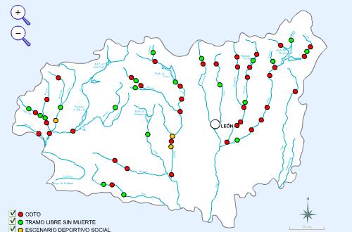 pesca leon trutas mapa Pesca em Espanha – Trutas – Zona de León.